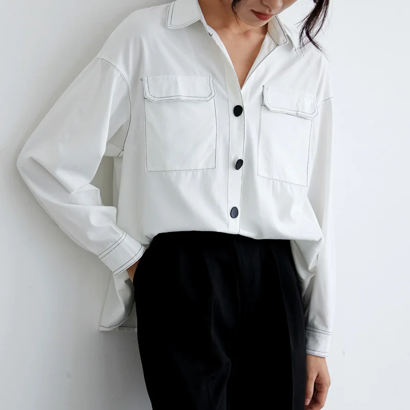 Женская свободная рубашка весна осень 2019 длинный рукав отложной воротник