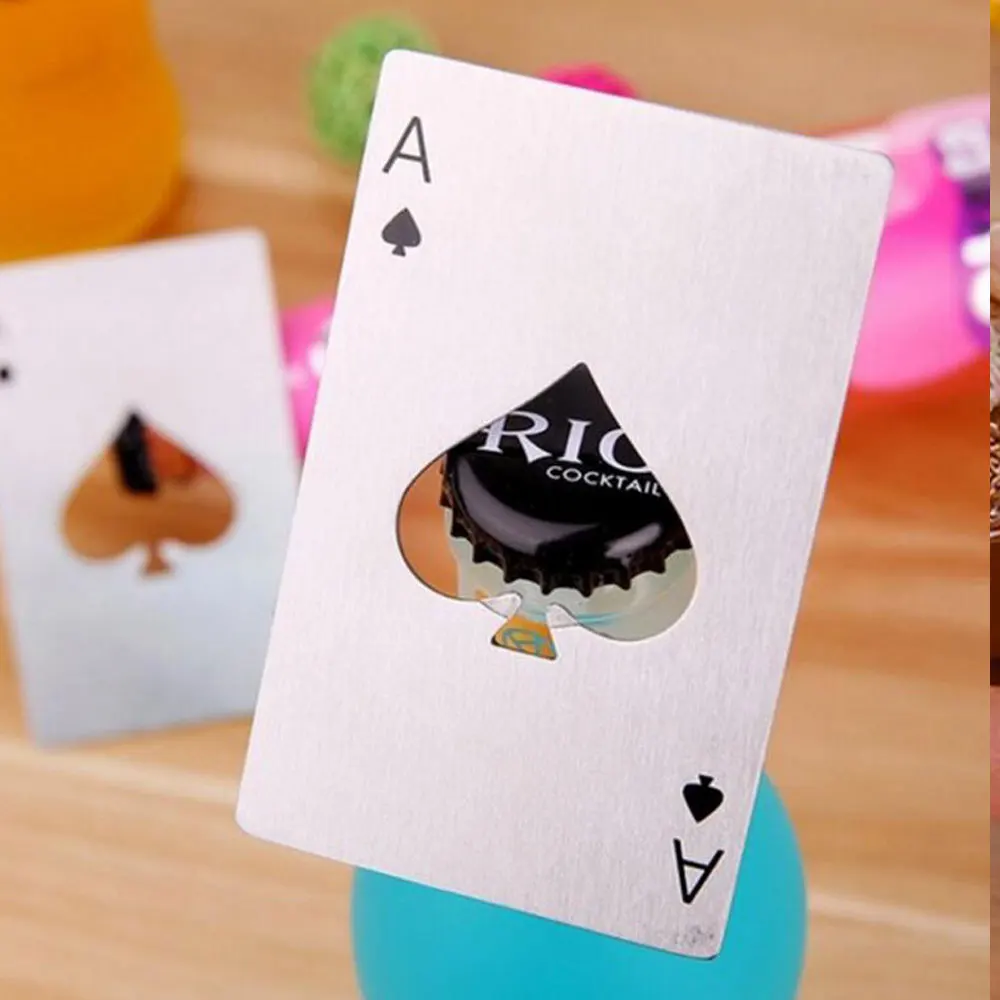 Открывалка для пивных бутылок карточка покера черная/серебряная