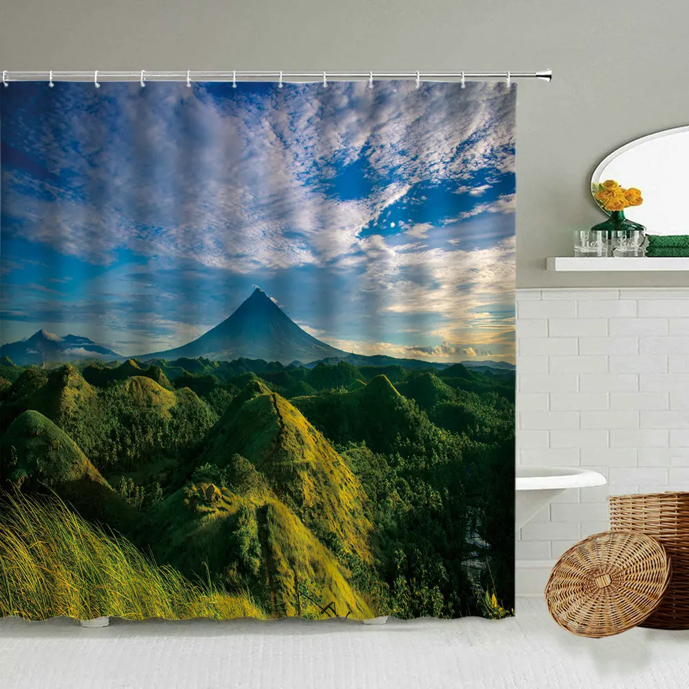 

Nature Scenery Shower Curtain National Park Forest Trees Green Plants Landscape Bathroom Wall Deco With Hook Waterproof Screen