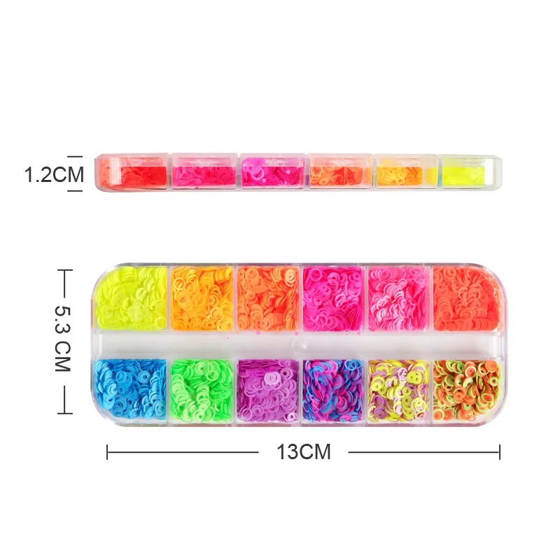 

12 color/Box Nail Art decorations Fluorescent Hollow Circle Nail Sequin Nail Art Jewelry Patch Nail Glitter Sequins For Gril