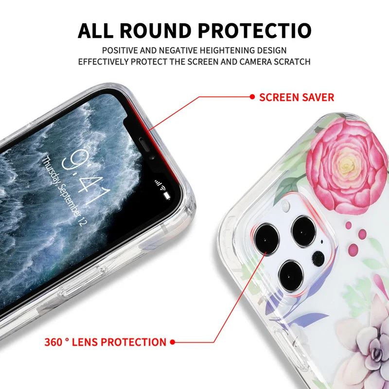 

Transparent Case for Iphone 12 Thickened Cover Iphone 11 Pro Max Xr Popular 12 Mini 7 8 Plus Flower Phone Case