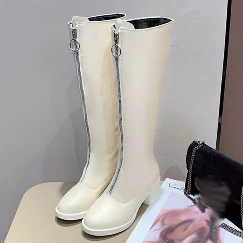Модные однотонные белые ботинки на молнии с круглым носком Винтажная обувь