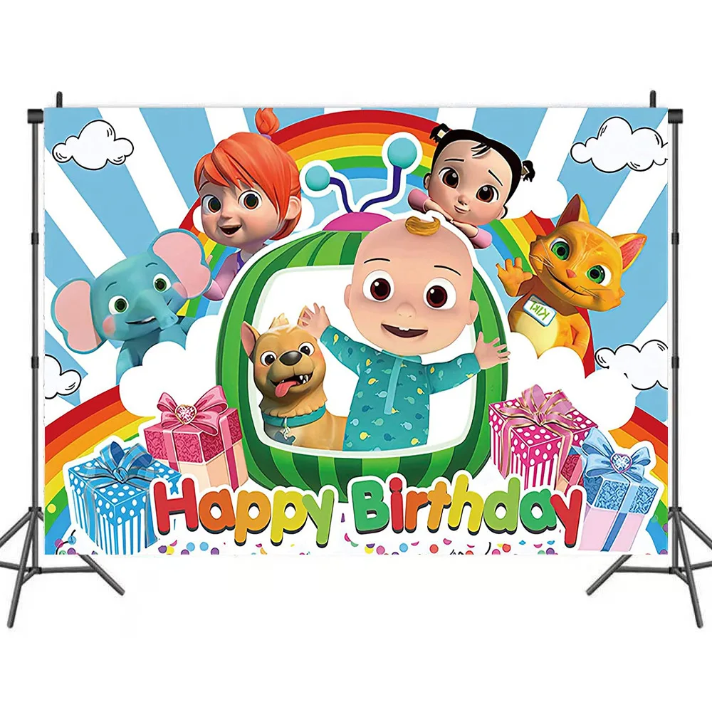 

150*100cm Cocomelon Backdrop Kids Birthday Party Baby Shower Boys 1st Birthday Photo Background Decor Banner Studio Prop