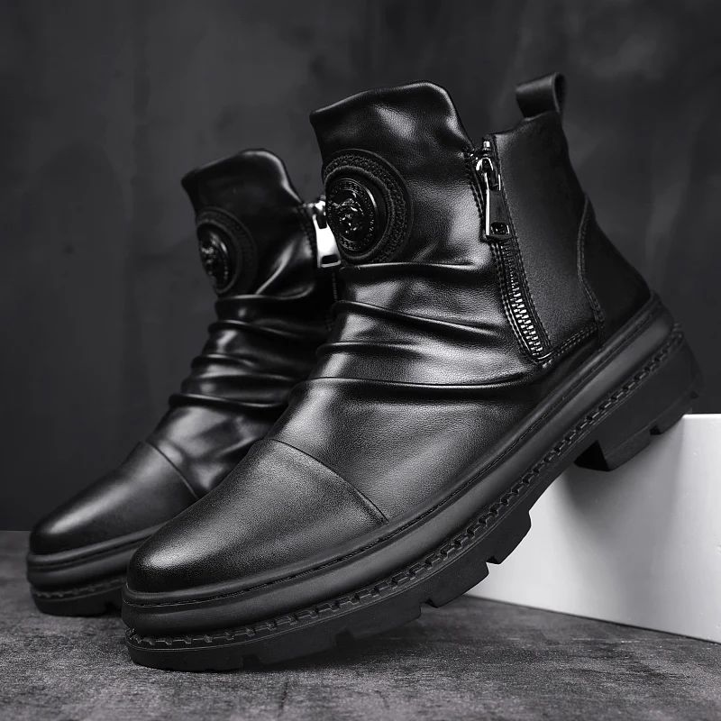 

Boot Shoes Men Winter Boots Leather For Men Mens Platform Boot Man MEN ANKLE BOOTS Zipper Chelsea Thick Sole Ankle