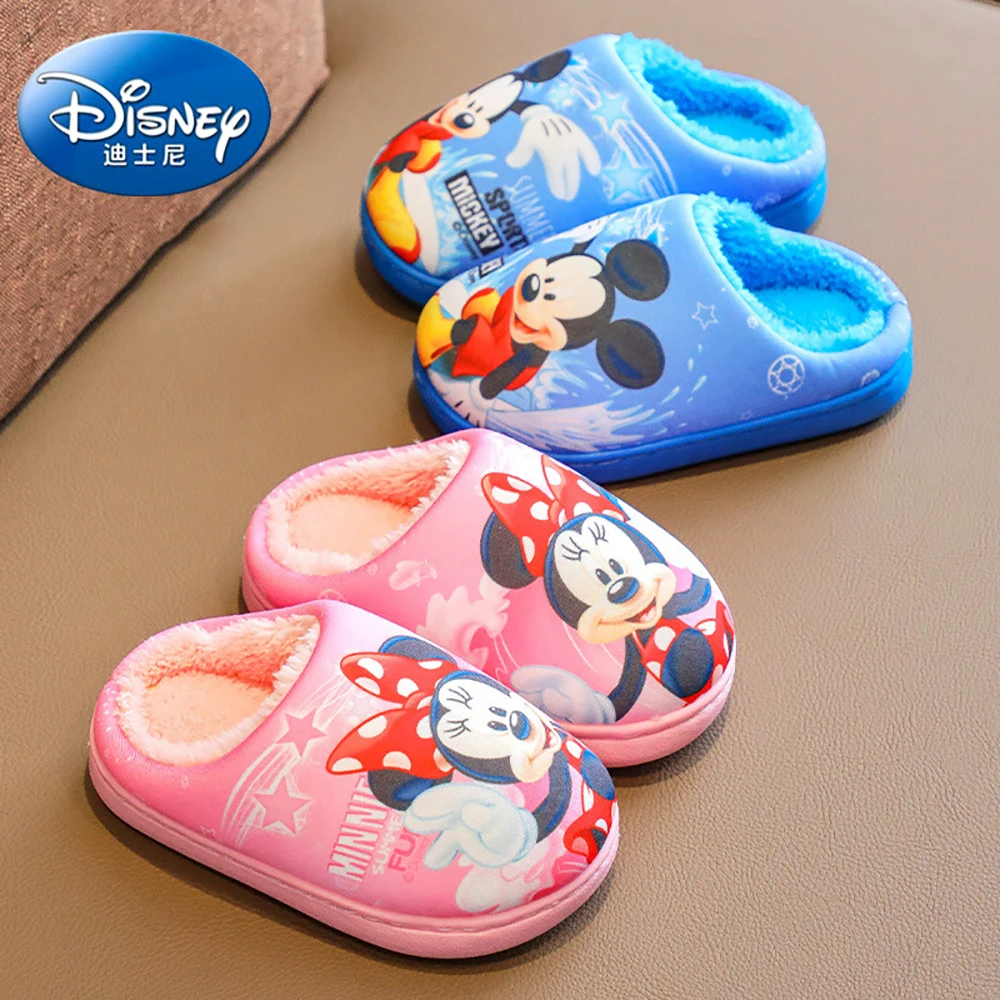 

Детские хлопковые тапочки Disney с мультяшным Минни Микки Маусом, Зимние флисовые теплые мягкие домашние тапочки для девочек, новинка 2021