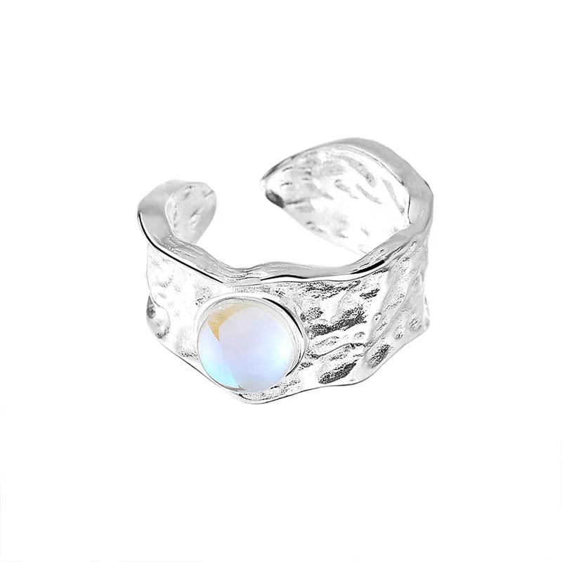 

New Fashion Irregular Geometric Opal Silver Color Metal Opening Adjustable Ring For Women Bridal Wedding Jewelry Accessories