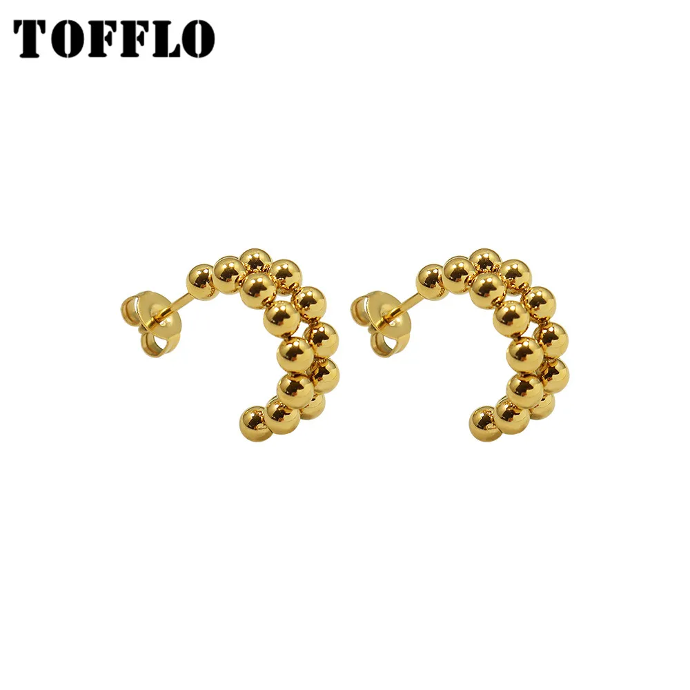 

TOFFLO Stainless Steel Jewelry Double Layer Small Steel Ball Earrings Women Fashion Earrings BSF466