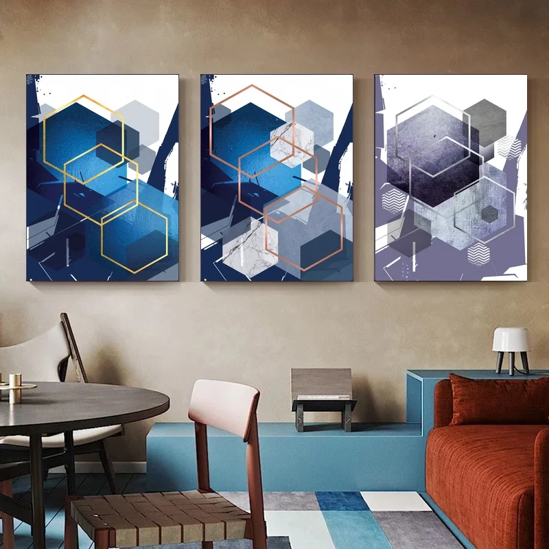 

Абстрактный пейзаж в синем Бохо абстрактный геометрический Водонепроницаемый Холст Живопись стены Искусство