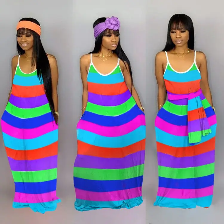 Женское длинное платье в полоску с принтом на весну лето 2020 сексуальные вечерние