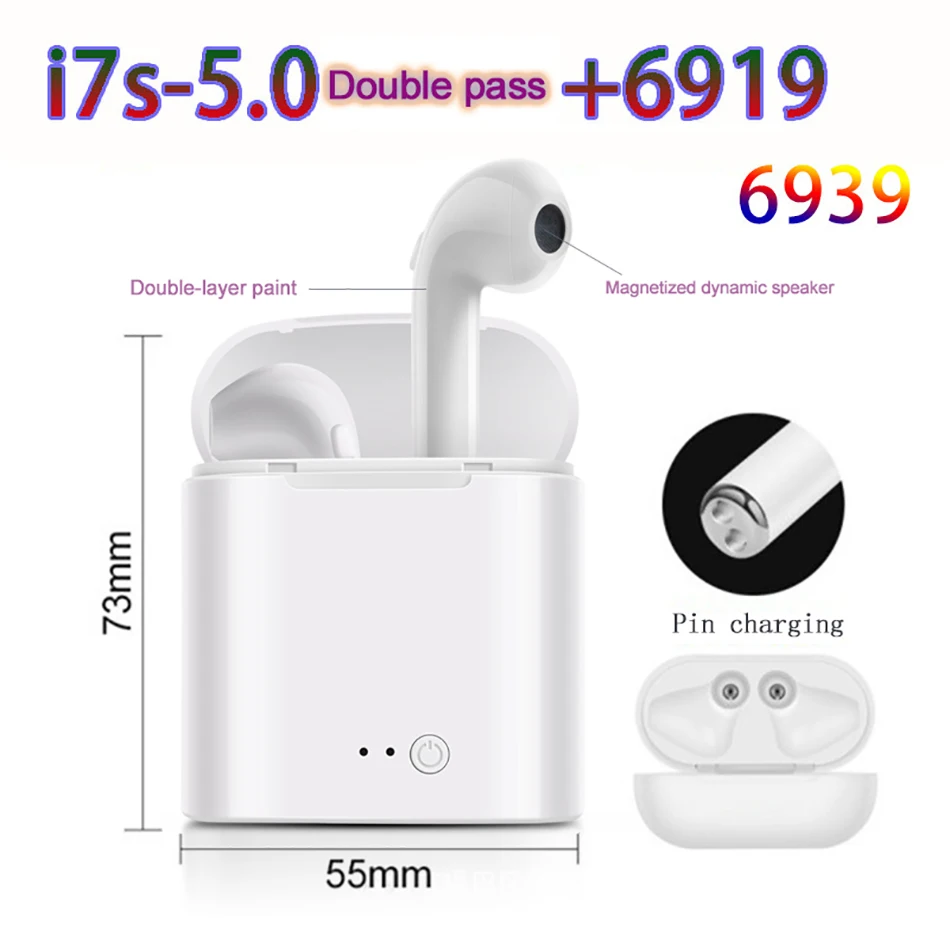 I7S TWS Bluetooth наушники для занятий спортом 5 0 Беспроводные водонепроницаемые iPhone7