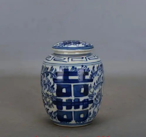 

China antique Qing Dynasty Blue and white Double Happiness word Tea Cans