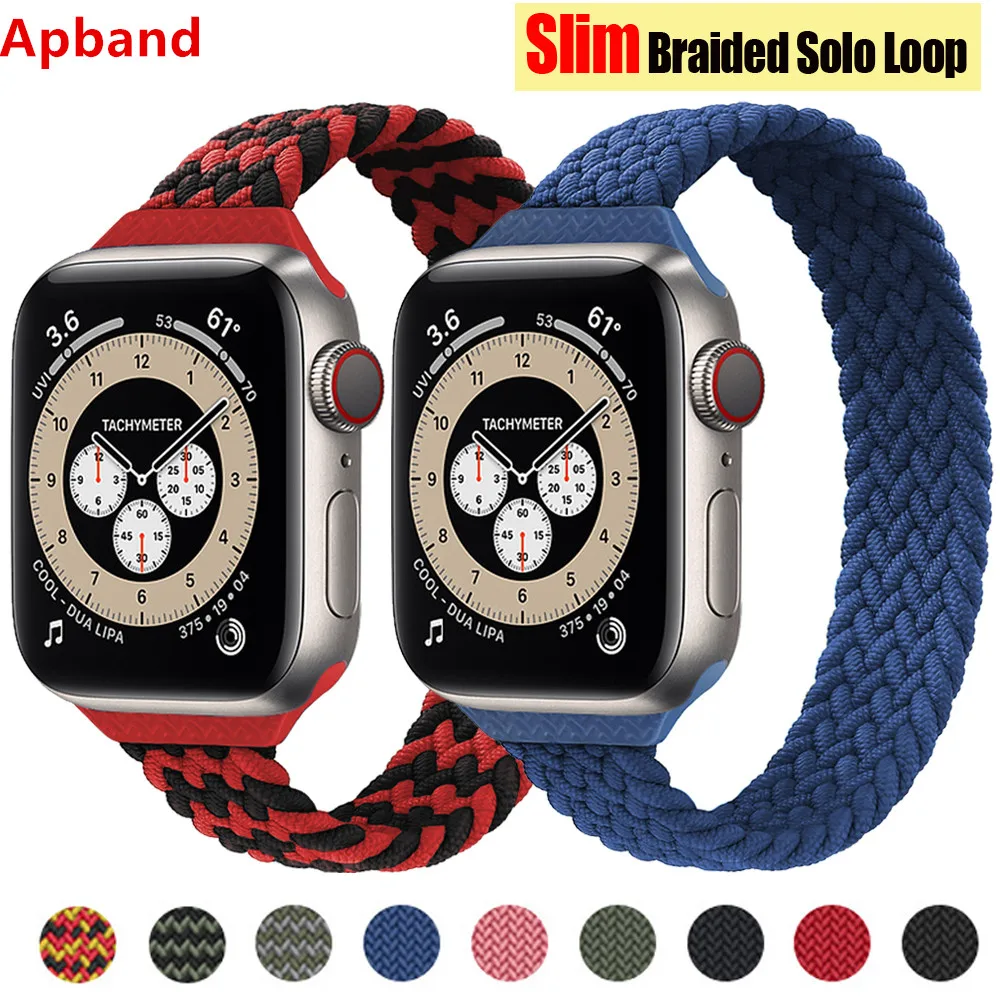 

Slim Braided Solo loop strap For Apple watch band 44mm 40mm 42mm 38mm 42 mm 41mm 445mm FABRIC Elastic iWatch band 4 3 5 se 6 7