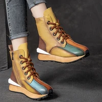 autumn winter women platform ankle boots fashion mixed colors leather splicing short boots female comfortable chunky booties