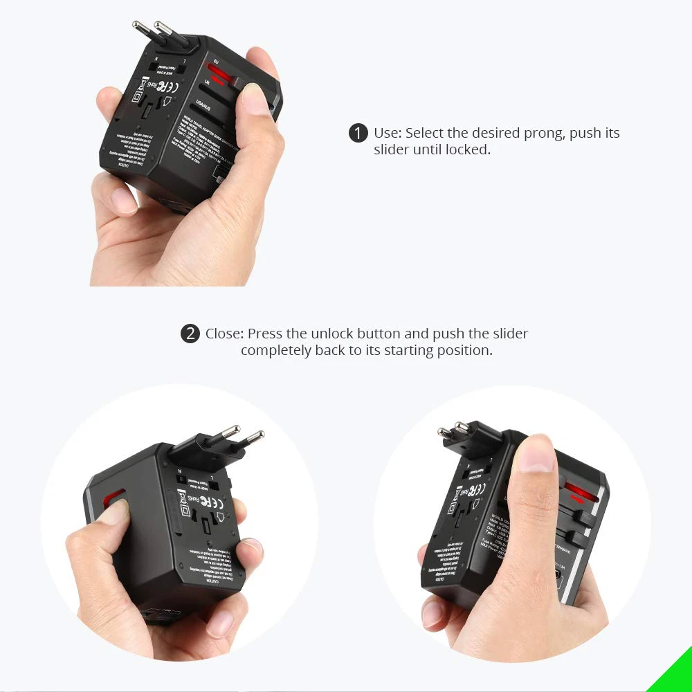 QC3.0 PD USB All in One Charger Adapter for Travel with EU US UK AU Plug Universal Power Sockets | Электроника