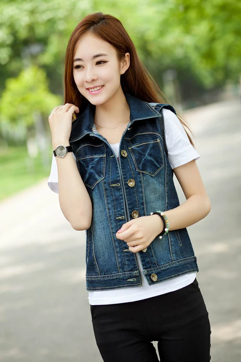 

Hooded Denim Women Vest Spring Autumn Short Slim New Waistcoat All Match Fashion Korea Sleeveless Plus Size 5XL Clothing MJ0046