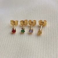 316l stainless steel with colors 3mm round stones stud earrings no fade allergy free quality jewelry