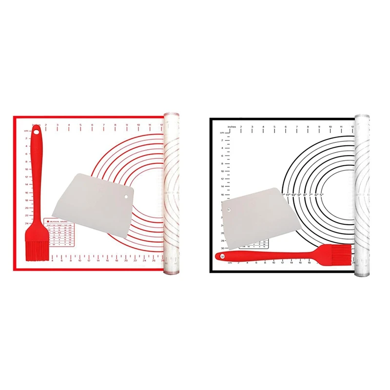

Pastry Mat With Measurements For Rolling Out Dough Oil Brush Scraper Non Slip Pizza Fondant,Pie Cake Baking Mats