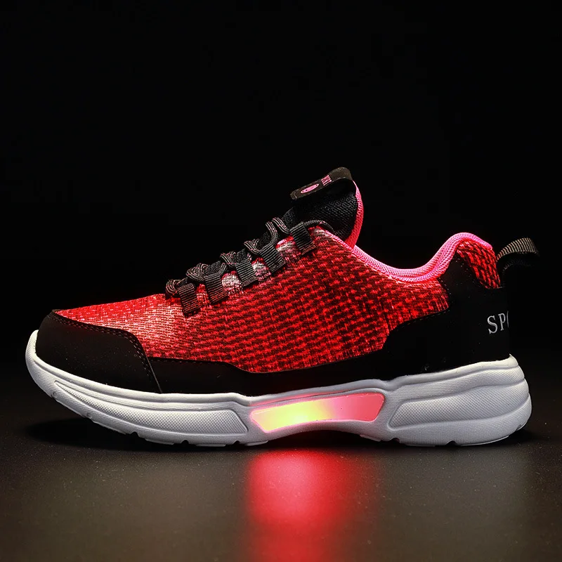 Светодиодная обувь для родителей и детей модные светящиеся кроссовки из волокна
