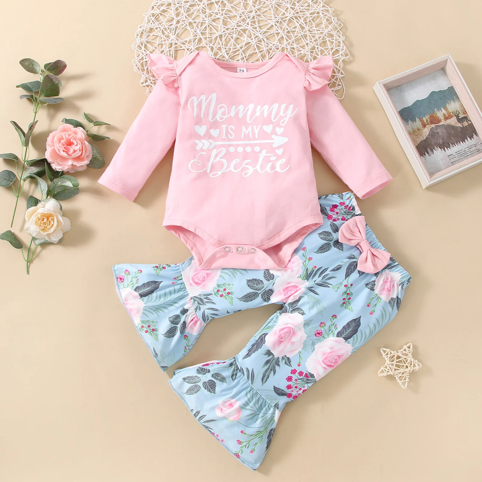 

Ma&Baby 0-18M Newborn Infant Baby Girls Clothes Set Letter Ruffles Rompers Flower Flare Pants Outfits Spring Autumn Clothing D35