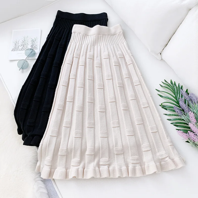 

fall and winter 2019 new thickening A bust agaric lace jacquard knitting wool skirts women lady A word skirt girl