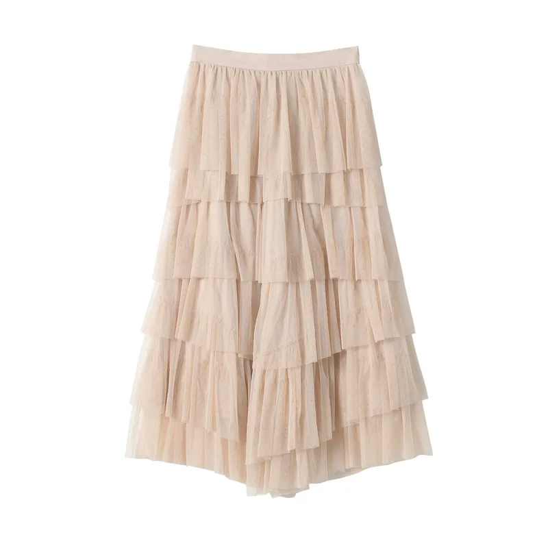 

High-Waisted Skirt Ladies Solid Summer Midi Skirt Female Casual Patchwork Asymmetrical Korean Fashion Summer Women's Clothing