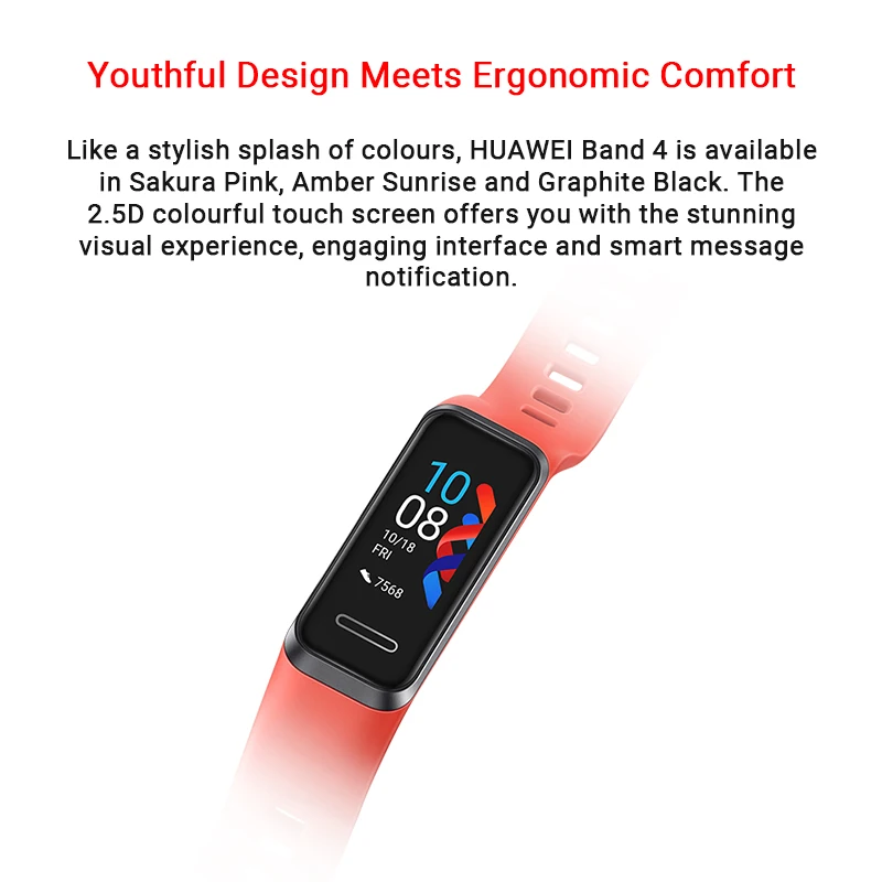 Глобальный смарт браслет Huawei Band 4 цветной AMOLED сенсорный экран 0 95 дюйма