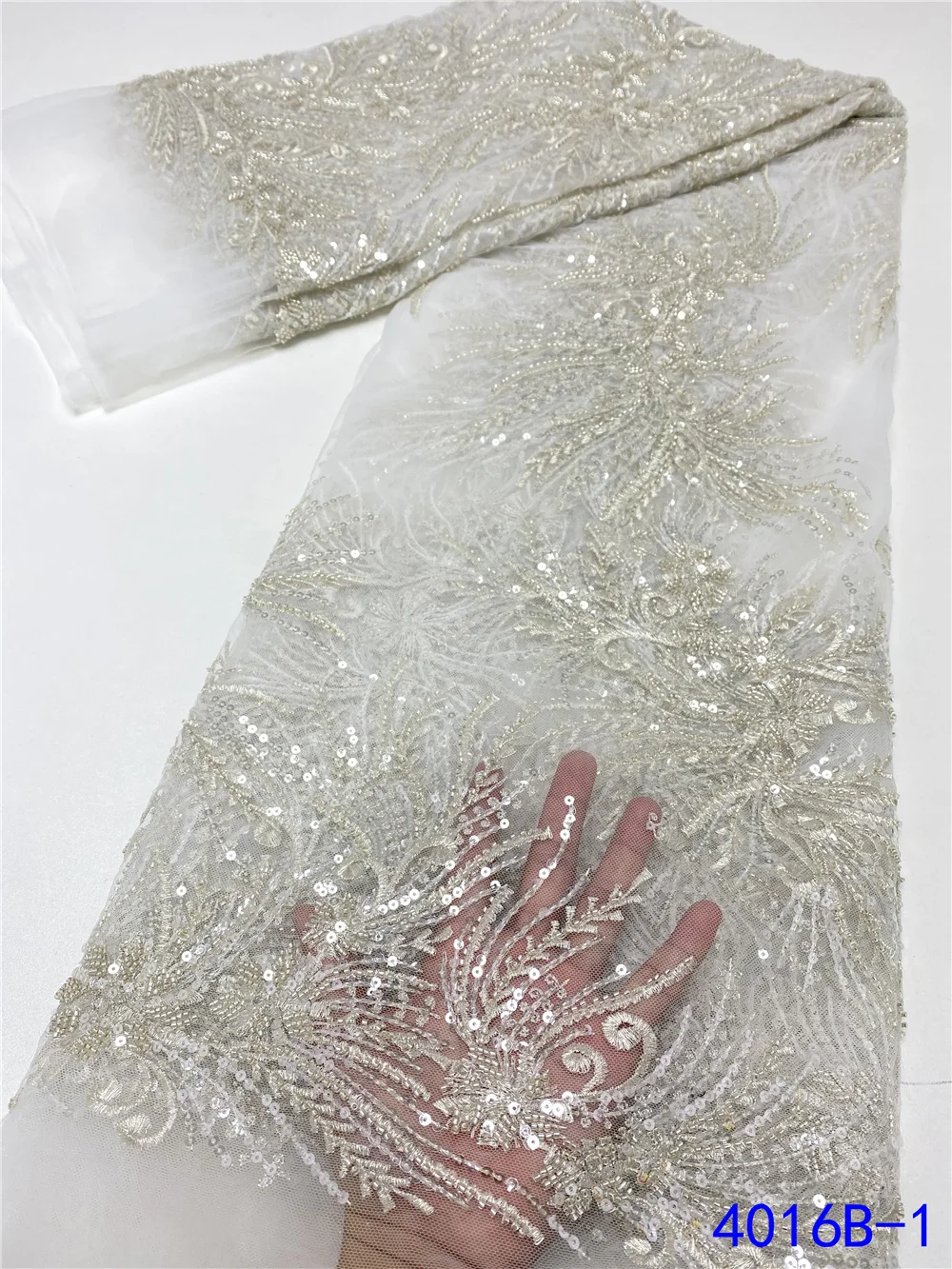 

XIYA French Lace Fabric 2021 High Quality Lace African Special Beads Embroidered Tulle Nigerian Lace Fabrics For Dress 4016B