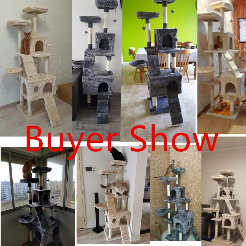 

Wood Cat Tree Cats Multi Floor Large Play Tower Sisal Scratching Post Kitten Furniture Activity Centre Condo Playhouse Dang toy