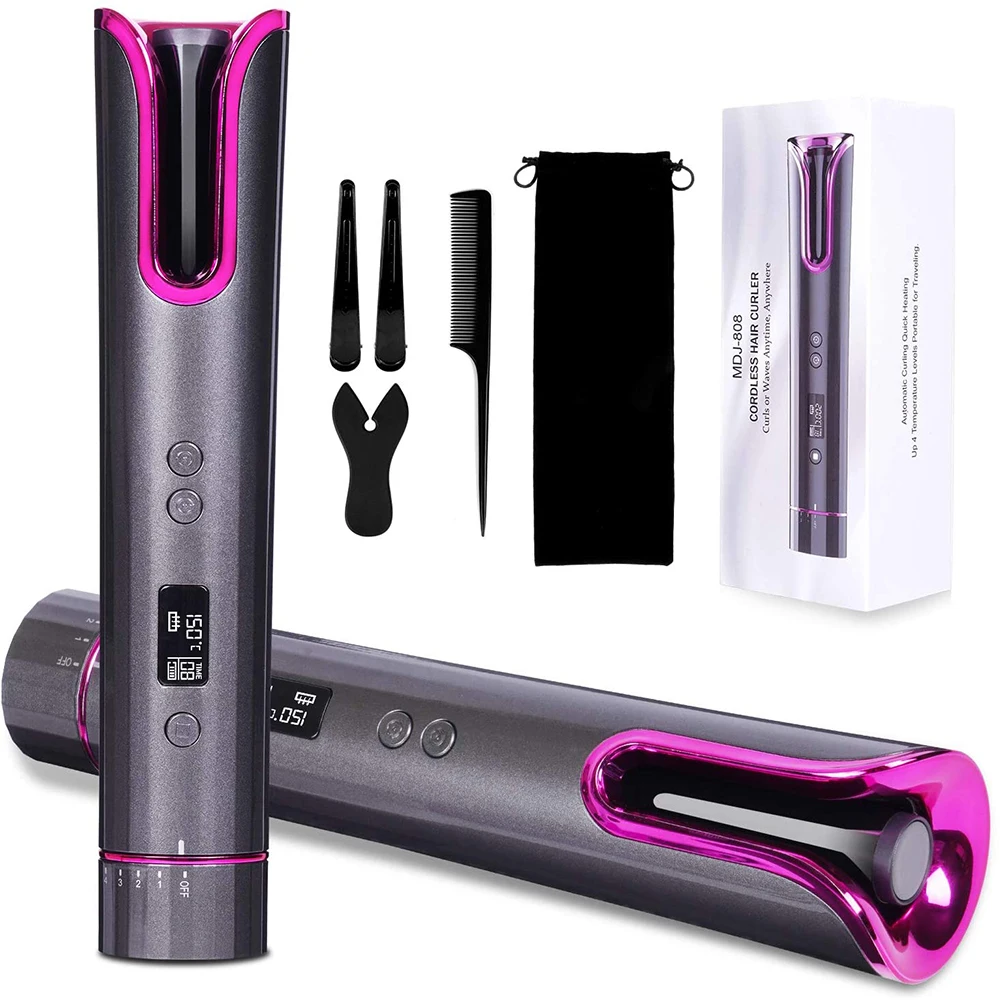 

Wireless Automatic Hair Curler Rechargeable Rotating Curling Iron LED Display Temperature Adjustable Hair Rollers Styling Tools