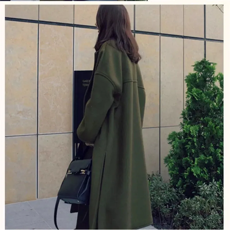 

Fashion women's autumn and winter woolen coat women casual all-match mid-length thick warm wool coat women