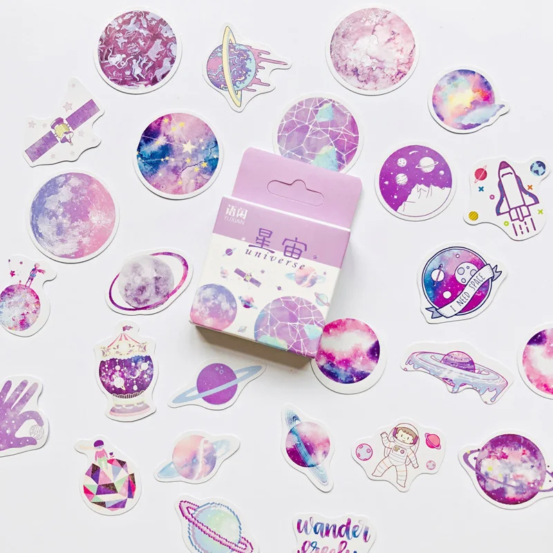 50 шт./кор. фиолетовый Стиль красивым звездным планет DIY Стикеры ярлыком Дневник