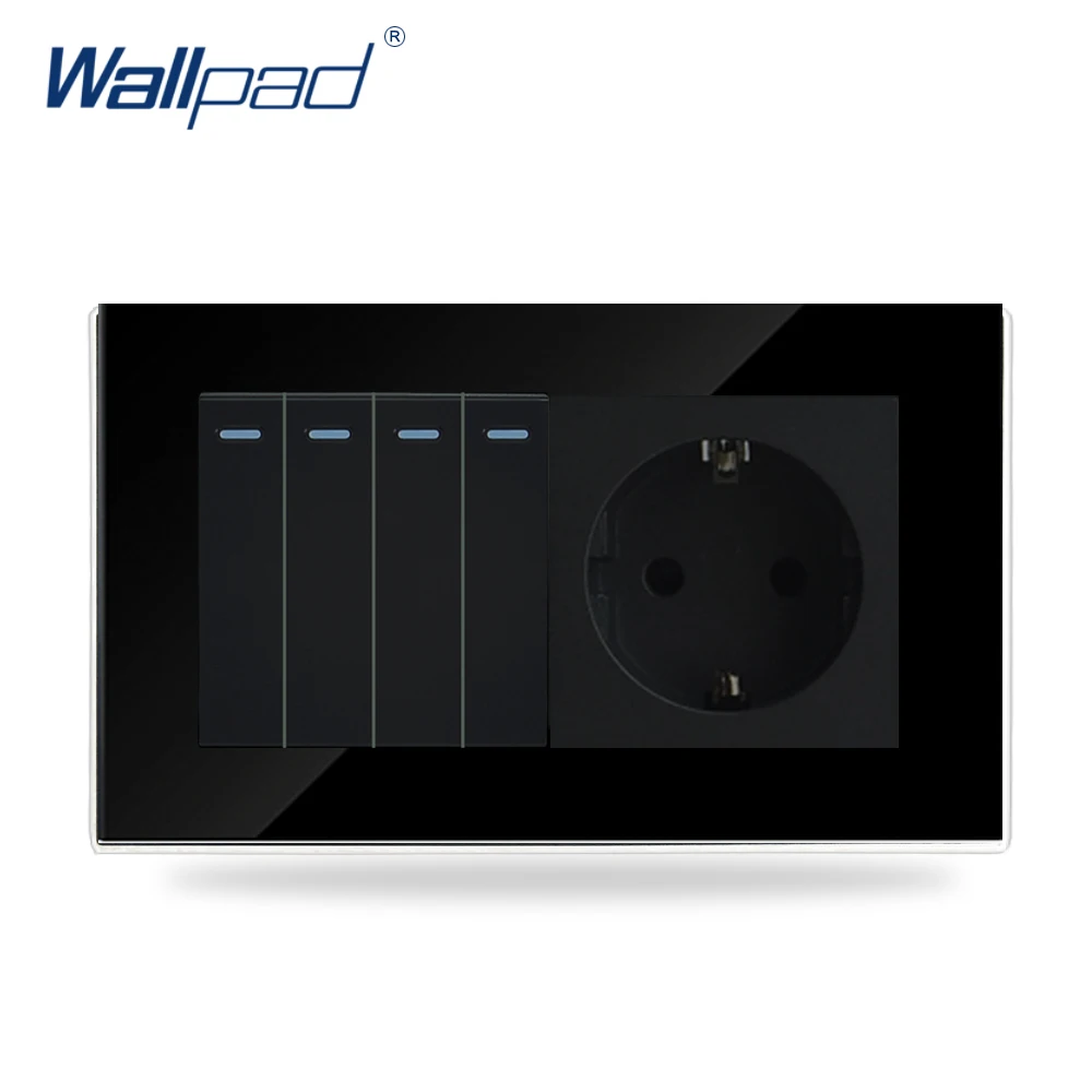 

Wallpad, черное Хрустальное стекло, 146*86 мм, кнопочный 4-кнопочный двухсторонний переключатель и розетка европейского стандарта