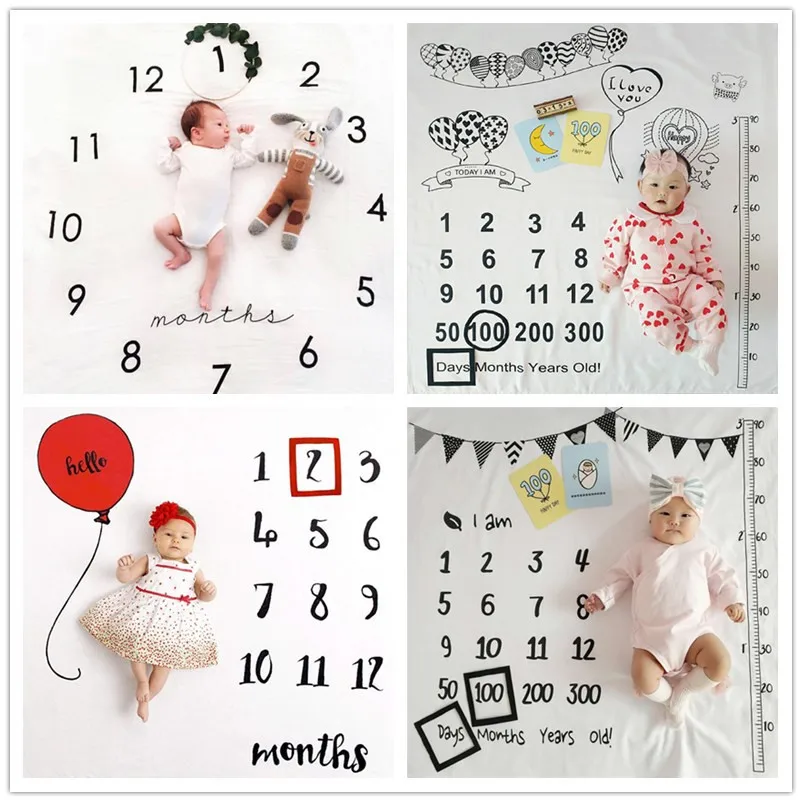 

Baby Monthly Growth Milestone Blanket Newborn Photography Props Infant Towel Memory Carpet Backdrop Cloth Calendar Nordic Style