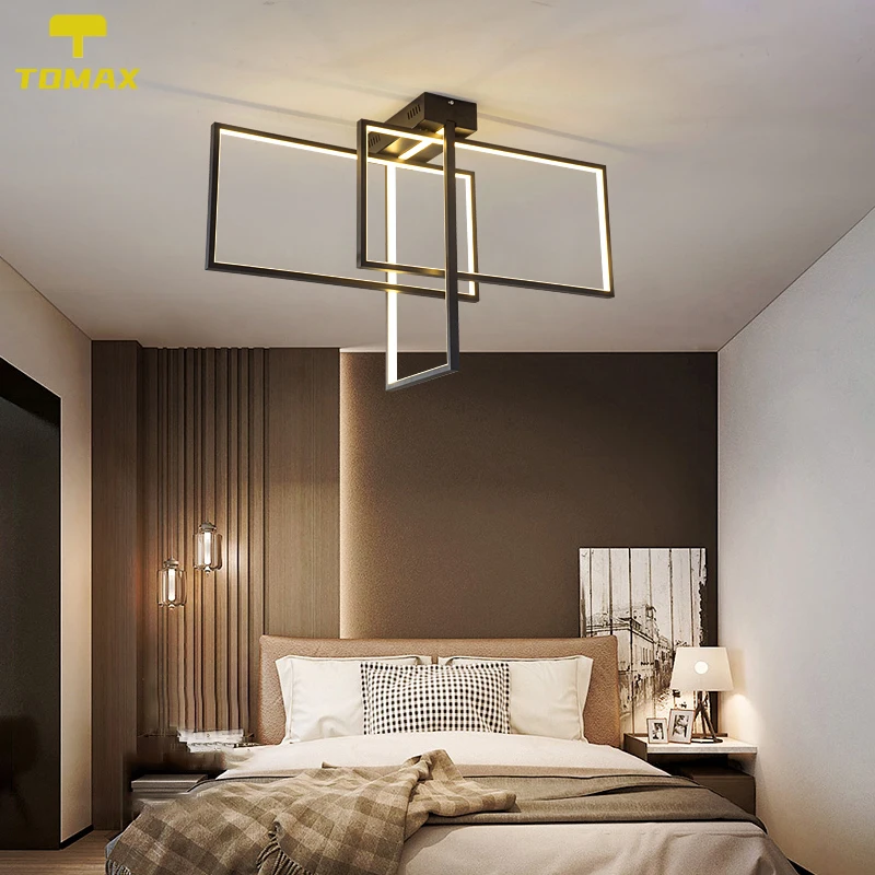 

[Гарантия 1 год] современный прямоугольный светодиодный потолочный светильник 95 см с черной рамкой 75 Вт для гостиной, спальни, столовой, дома...
