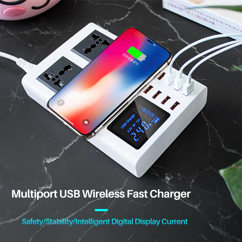 QC3.0 быстрое зарядное устройство беспроводное 8 портов USB зарядное устройство смарт универсальное для iphone X 7 samsung S10 Xiaomi настольная розетка адаптер концентратор
