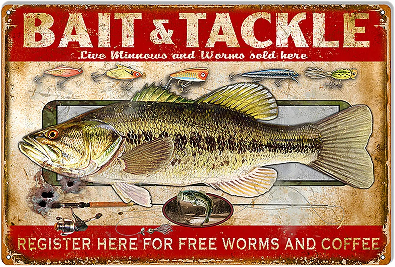 

Metal Wall Sign Bait And Tackle Register Here For Free Worms And Coffee Tin Sign Home Hotel Cafe Wall Decoration Retro Board