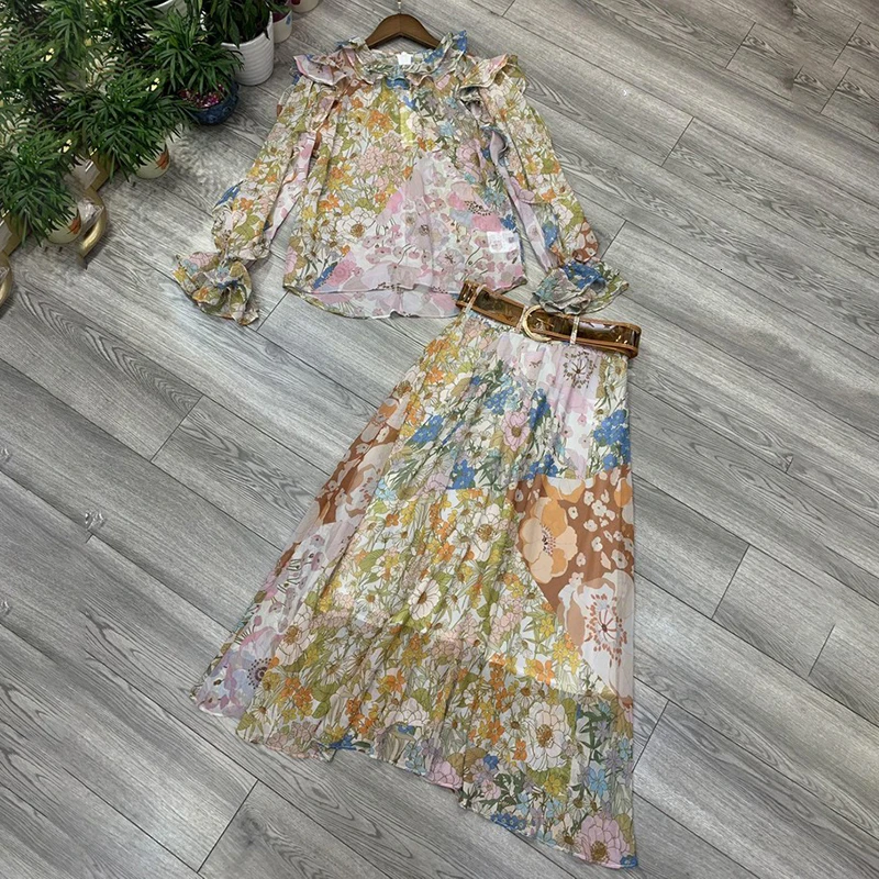 Женский комплект из двух предметов с цветочным принтом и рюшами VGH рубашка