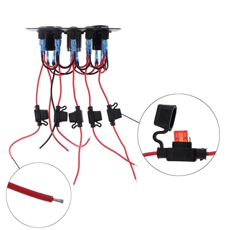 

5 Gang Rocker Switch Panel with Dual USB Slot Socket+Cigarette Lighter+Voltmeter for Marine Boat Car Rv Truck Green LED