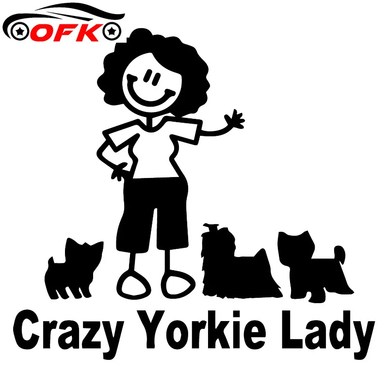 

Виниловые Стикеры для окон автомобиля Crazy Yorkie Lady, декоративные наклейки 17,3x15,8 см