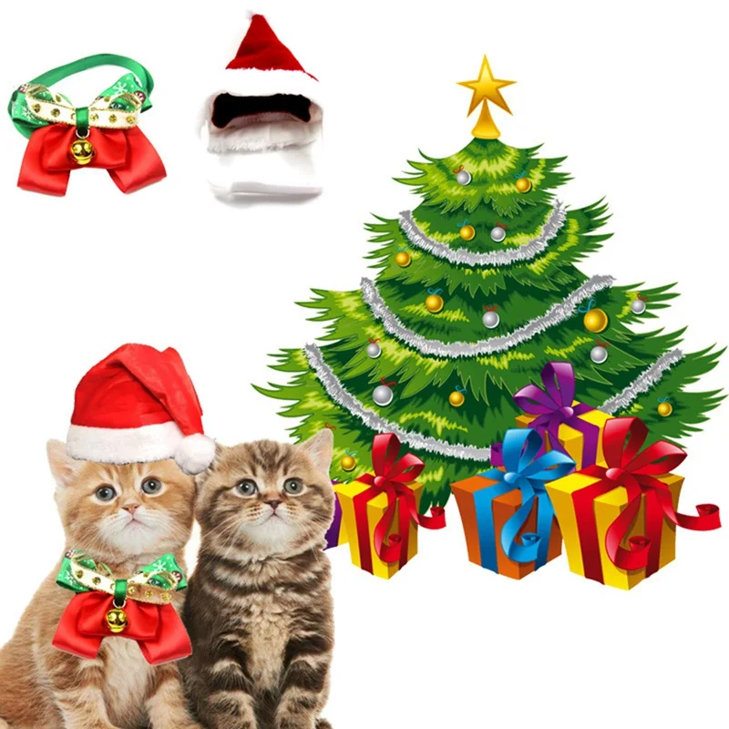 Pet Cat Dog Santa Регулируемый головной убор галстук бабочка ожерелье ювелирные изделия