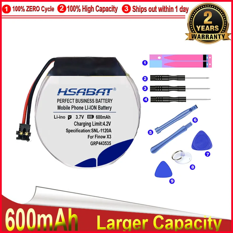Аккумулятор HSABAT 0 цикл 600 мАч 403535 для умных часов Finow x3 x5 замена lem5 lem 5