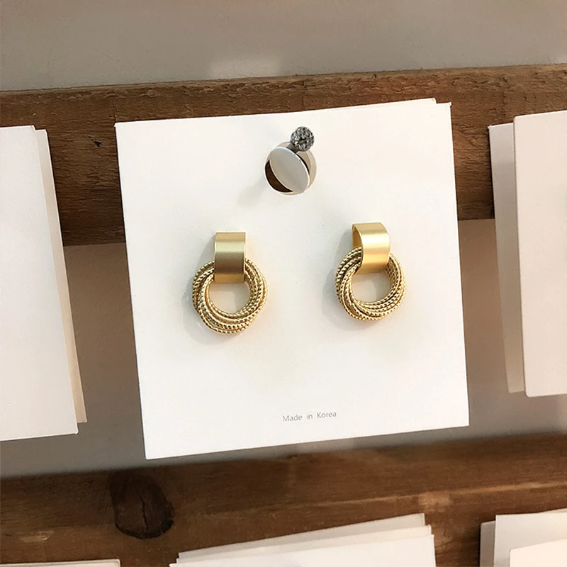 

New Fashion Multiple Circle Drop Earrings Matte Metal Personality Alloy Round Design for Women Girls Vintage Pendiente Brincos