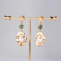korean gold color plated freshwater pearl square pearl dangle earrings for women personality jewelry best gift wholesale