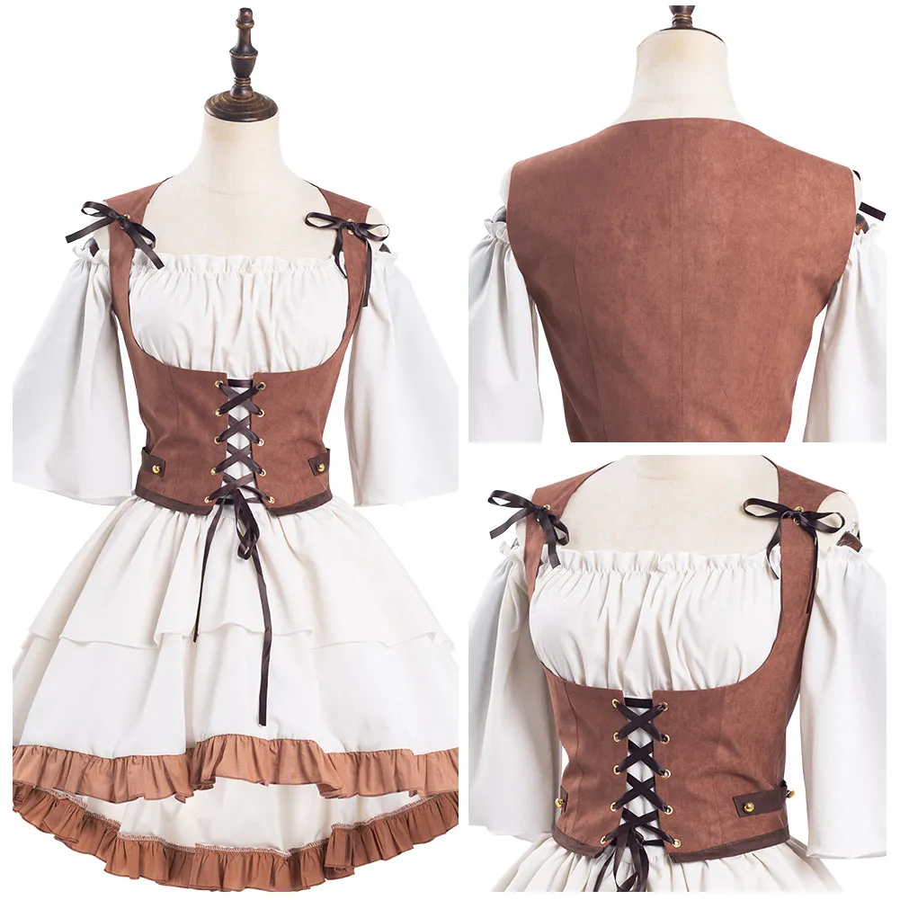 

Women Vintage Medieval Short Sleeve Dresses Cosplay Costume Halloween Carnival Suit