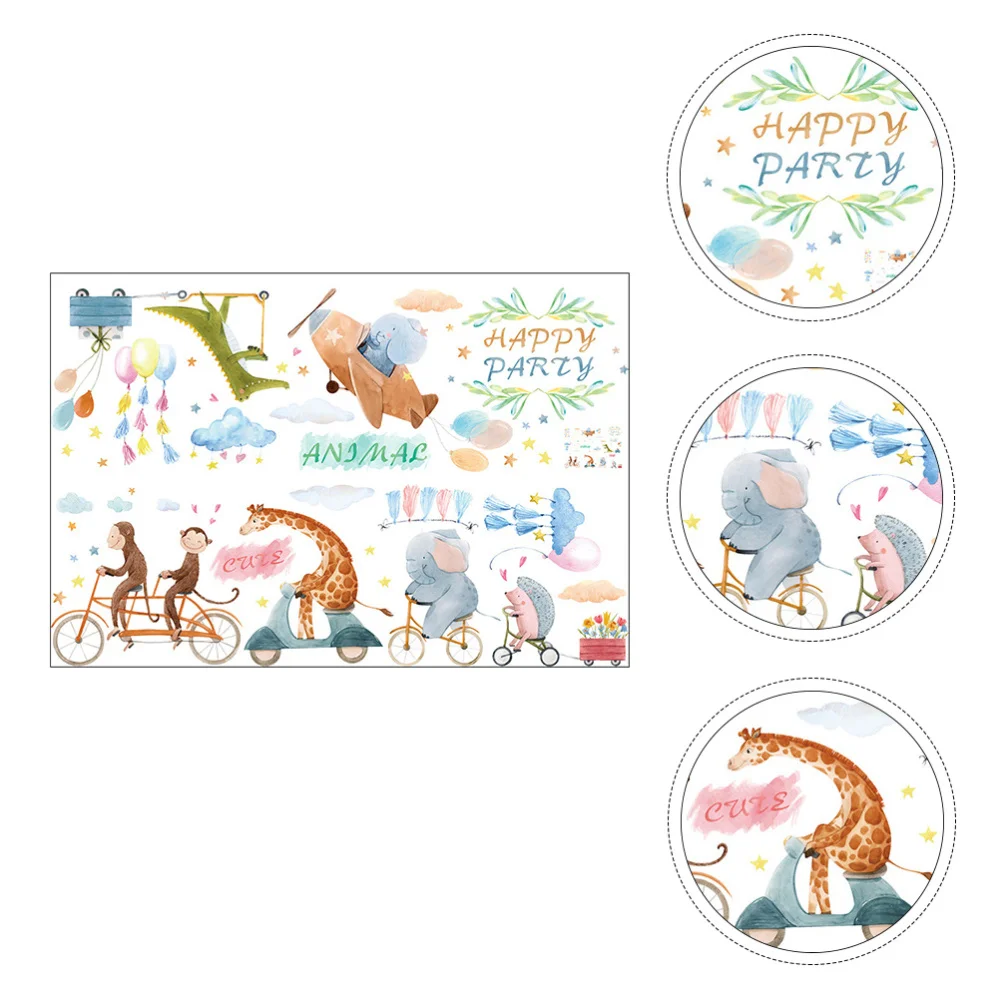 

2 Sheets Cartoon Animal Theme Wall Decal Removable Kids Room Wall Stickers