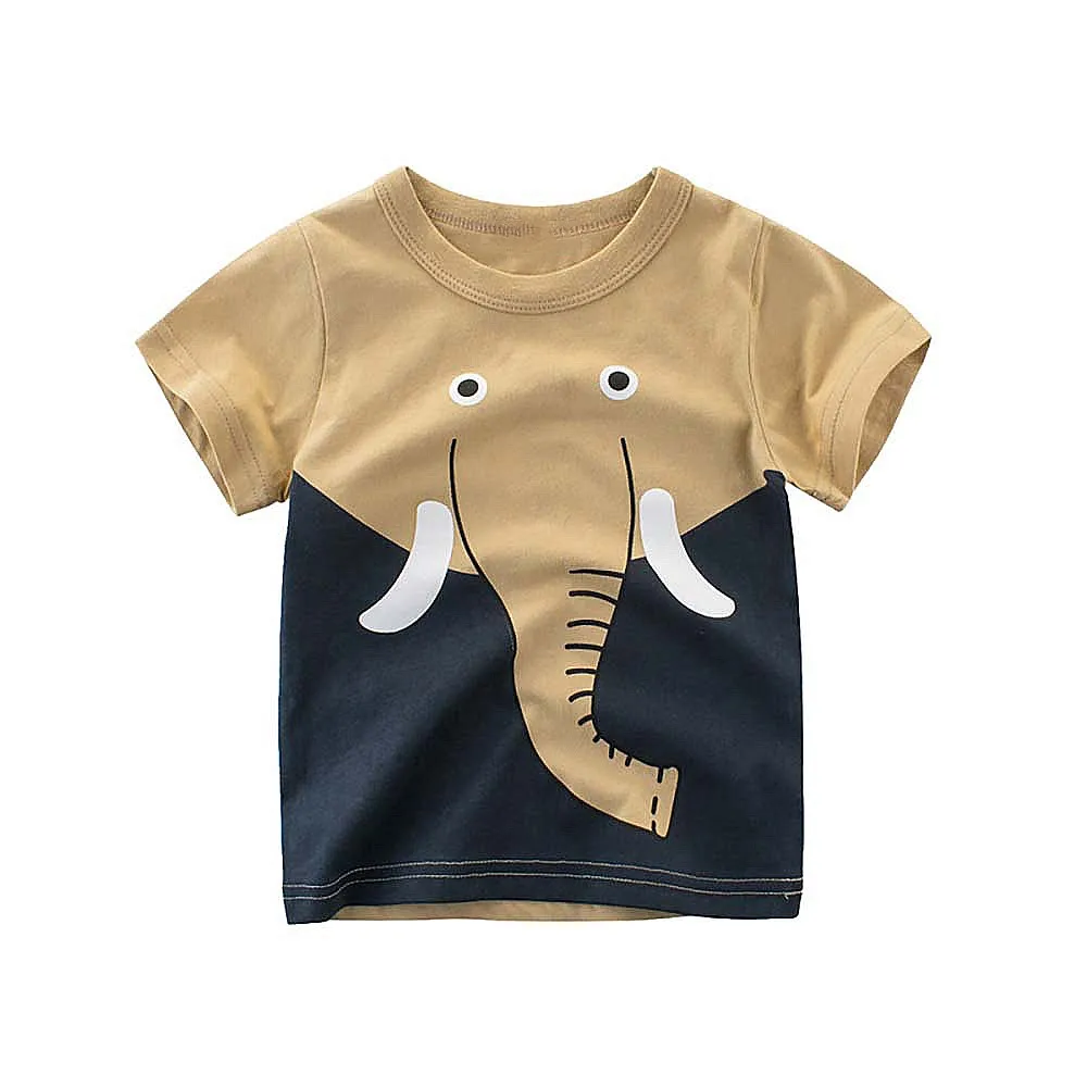 

Cartoon Round Neck T Shirt Kids Boys Girls Lion Elephant Giraffe Short Sleeve Tops Baggy