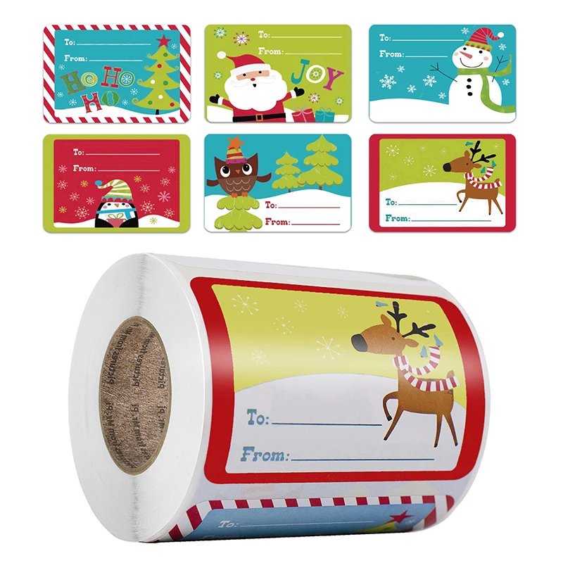 

250pcs/roll Merry Christmas Kraft Handmade Sticker Card Box Package Sealing Stickers