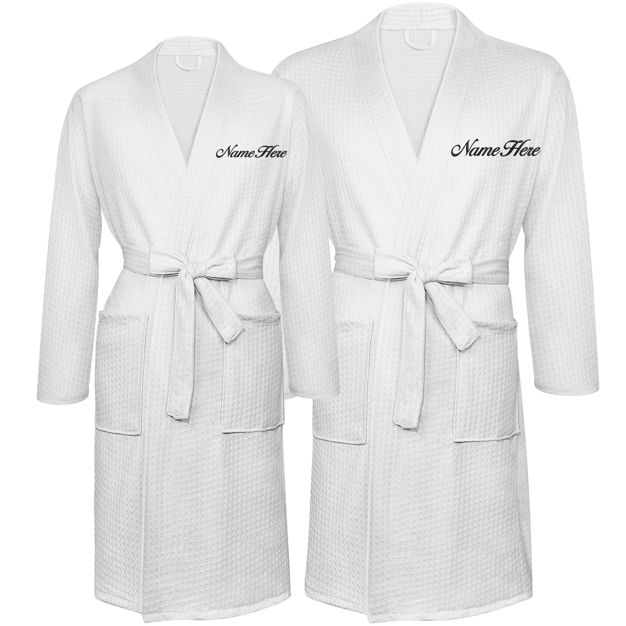 

Custom Robes Monogrammed Bathrobes Set 2Pcs Personalized Embroidered Waffle Robes with Names for Couples