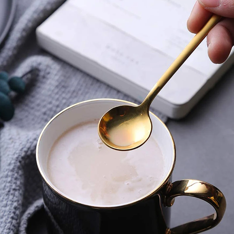 

8 Packs Gold-Plated Stainless Steel Coffee Spoon Mini Teaspoon for Coffee Sugar Dessert Cake Ice Cream