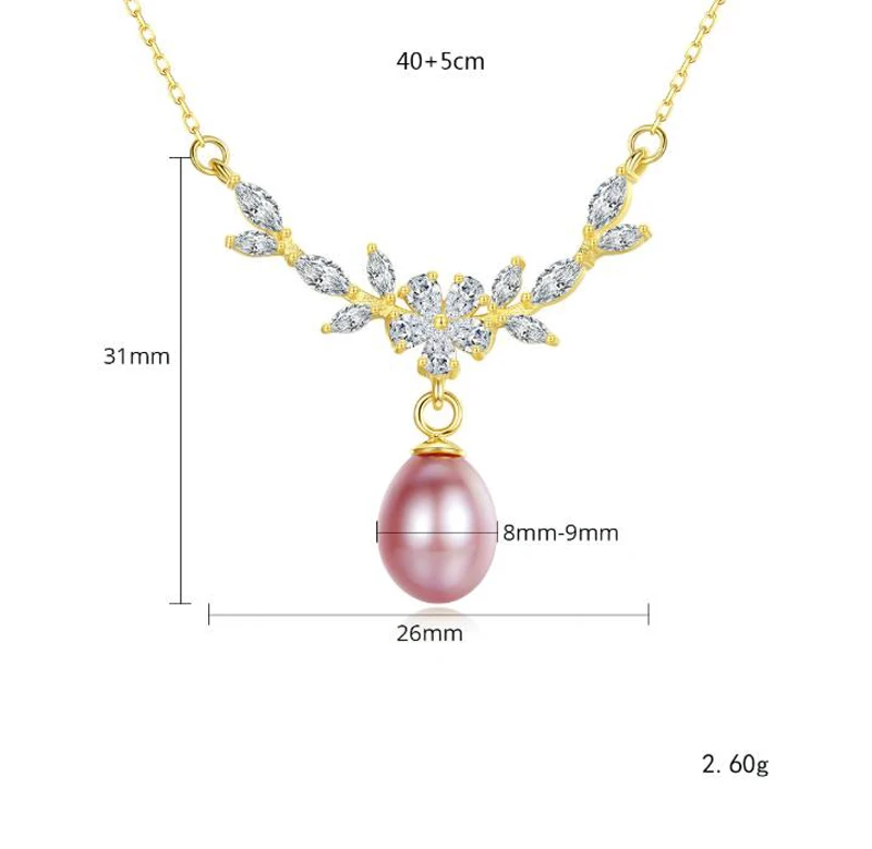 Цепочка с подвеской в виде цветка из серебра 925 пробы натуральным пресноводным